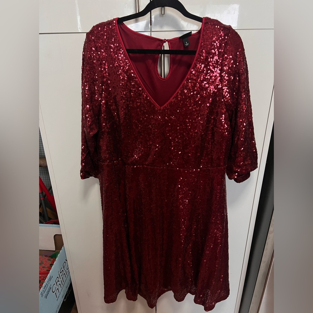 Torrid Burgundy Sequin Long Sleeve Dress